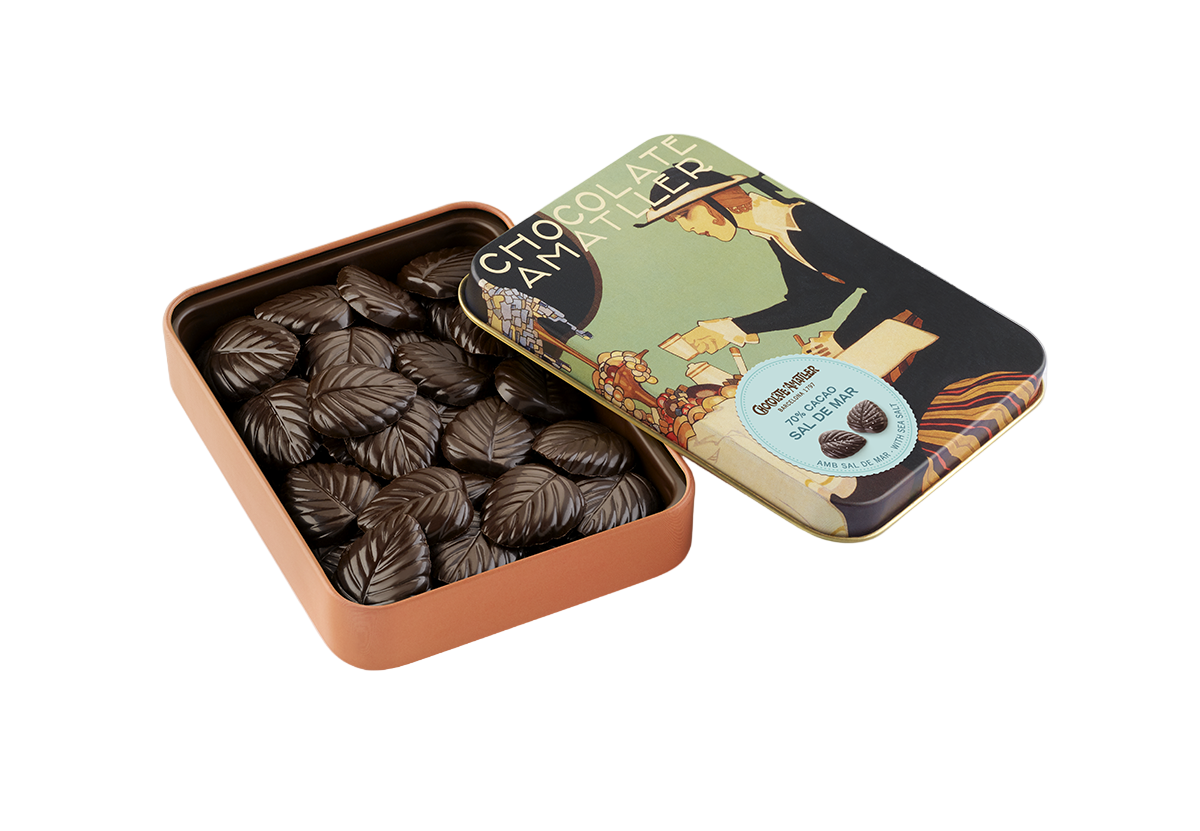 70% dökkt súkkulaðilauf með salti, í öskju, 60gr